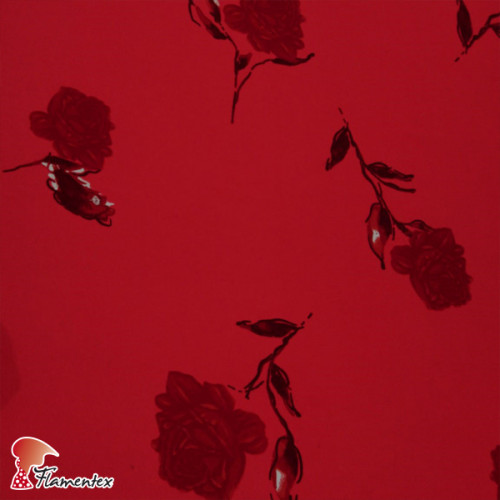 NATASHA FLOR ROJA. Drape crêpe fabric. Normally used for flamenco dresses. Red flower print.