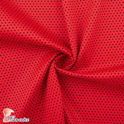 MADISON FLOSAR D/8. Stretch satin fabric with flocked polka dots. Ideal for fitted flamenco dresses.
