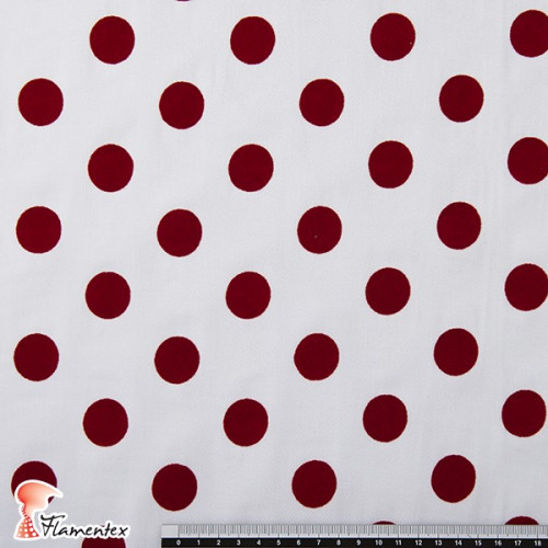 MADISON FLOSAR D/10. Stretch satin fabric with flocked polka dots. Ideal for fitted flamenco dresses.