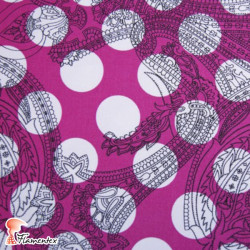 CANELA. Tela de satén/ elástico, perfecto para trajes de flamenca entallados. Lunar de 3 cm. de diámetro.