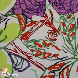 SOLEARES. Stretch satin fabric, perfect for fitted flamenco dresses. Abstract flowers print.