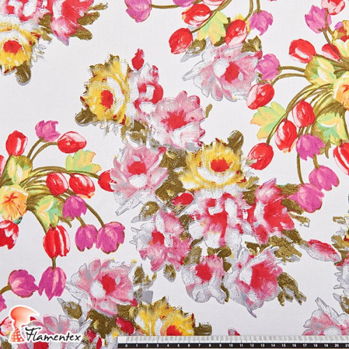 CRYSS. Elastic satin fabric for very fitted flamenco dresses. Floral print.
