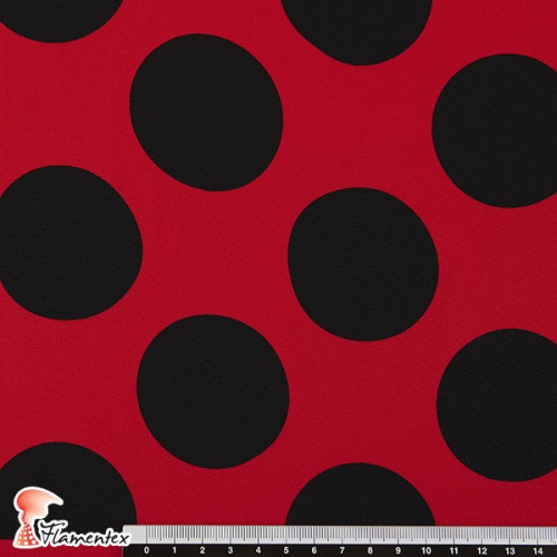 Red Polka Dots on Black Spandex Fabric