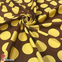 AINOA. Stretch satin fabric, perfect for fitted flamenco dress. Medium polka dot print about 6 cm.