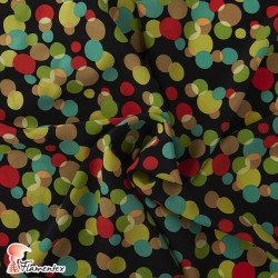 NATASHA TOPO MULTI. Drape crêpe fabric. Normally used for flamenco dresses. Irregular polka dot print.