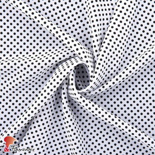 NATASHA  TOPO PQ. Tela de crespón con mucha caída, perfecta para trajes de flamenca. Estampado de lunares pequeños de 0,40 cm.