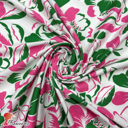 LUNA. Stretch satin fabric, perfect for fitted flamenco dresses. Flowers print.