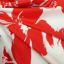 AINOA. Stretch satin fabric, perfect for fitted flamenco dress. Flowers print.