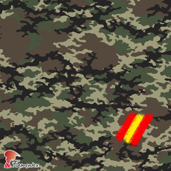 D-STRECH ESTP. Tejido de poliester estampado camuflaje (militar). Bandera España. Dibujo: 20x20cm. OEKO-TEX Standard 100