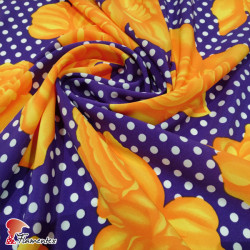 NATASHA. Drape crêpe fabric. Normally used for flamenco dresses. Polka dots and roses print.